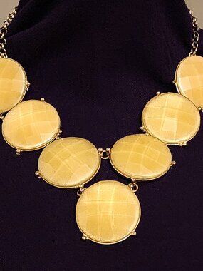Yellow/Cream Faceted Statement Bib Necklace Gold Tone Adjustable